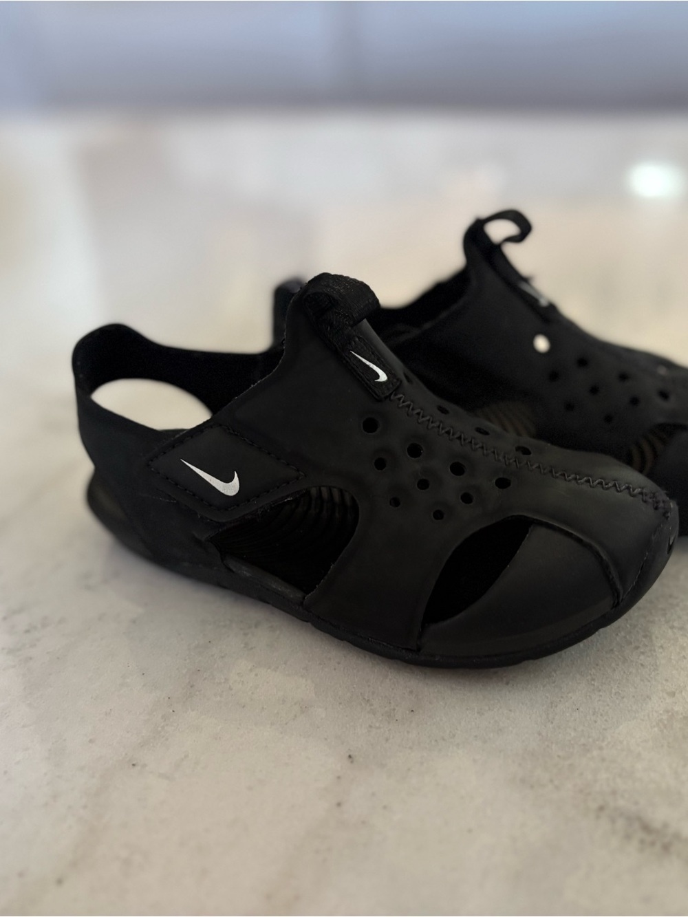 Nike Kids Black Water Shoes with White Swoosh